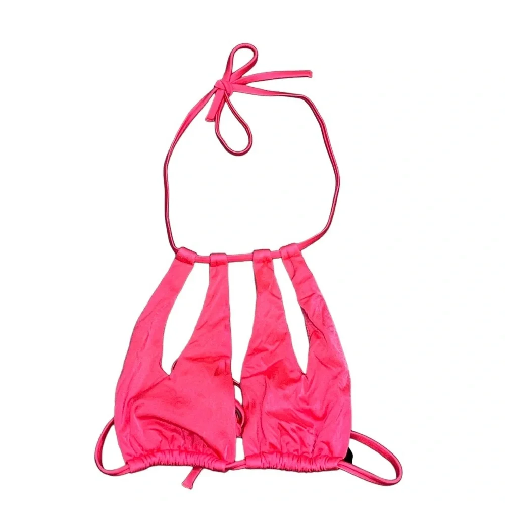 Victoria’s Secret Neon Coral Pink Cutout Halter Bikini Top